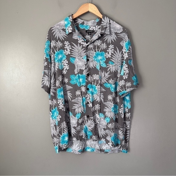 George tropical print short sleeve button down - Picture 1 of 5
